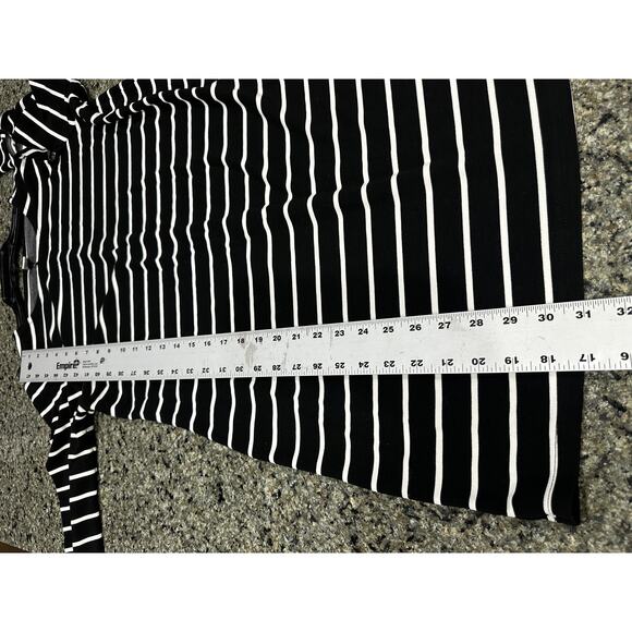Black White Striped Dress Women Medium Long Sleeve Ruffle Shoulder Minimalist - Picture 4 of 5